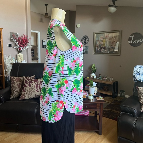 Merona pink, green, black & white sleeveless blouse-size M - Picture 3 of 10